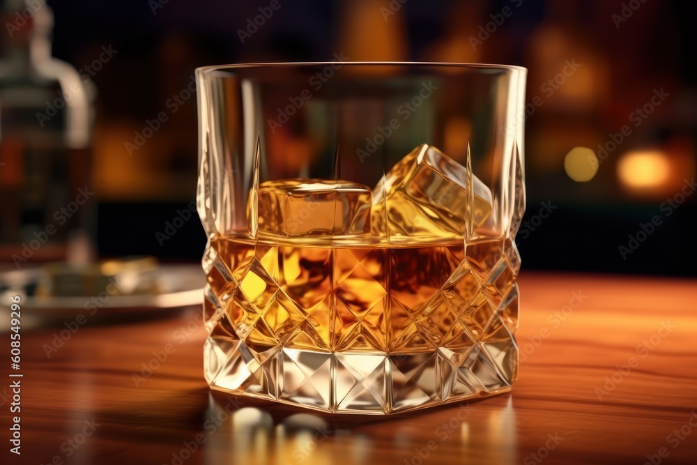 Brandy in the glass Glass of scotch whiskey and ice .Generated with AI