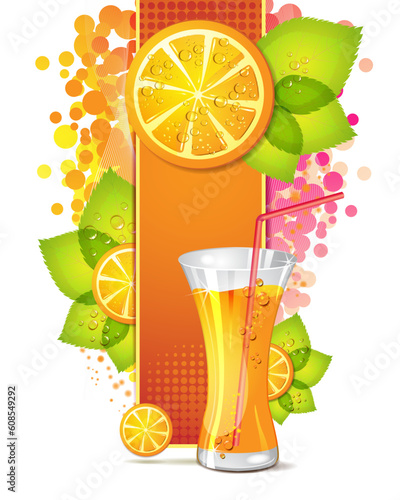 Glass of orange juice with slices orange