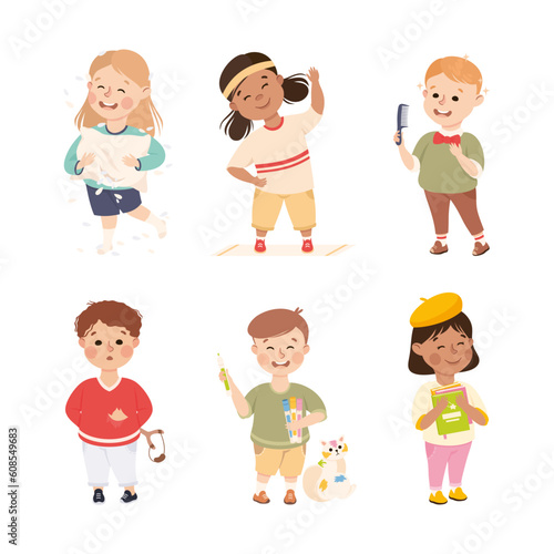 Little Boy and Girl with Different Type of Behavior Vector Set