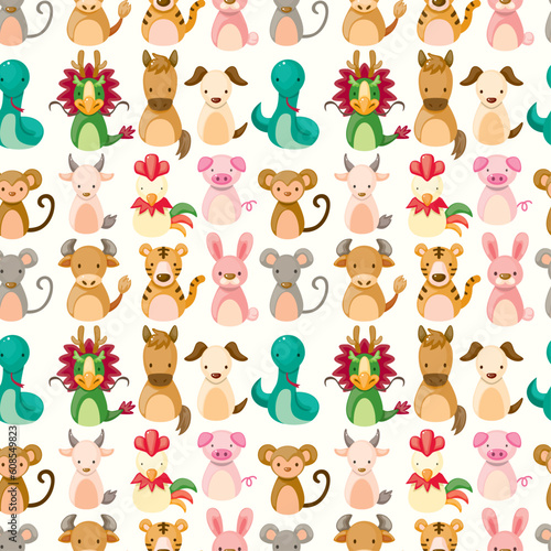 Fototapeta Naklejka Na Ścianę i Meble -  Chinese Zodiac animal seamless pattern