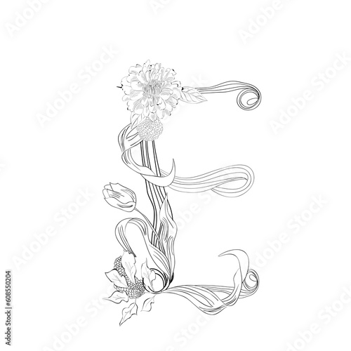 Floral font, Letter E
