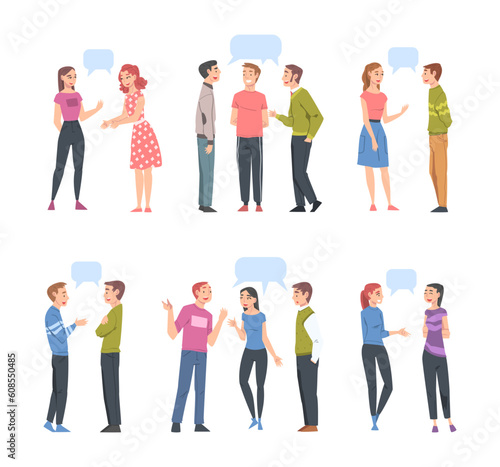 People Character Communicate with Dialogue Speech Bubble Vector Set