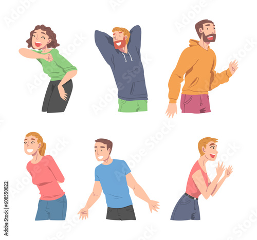 Happy Male and Female Character Smiling with Joy and Excitement Vector Set