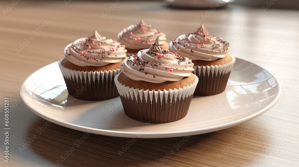 Cupcakes on a wooden table. Generative ai