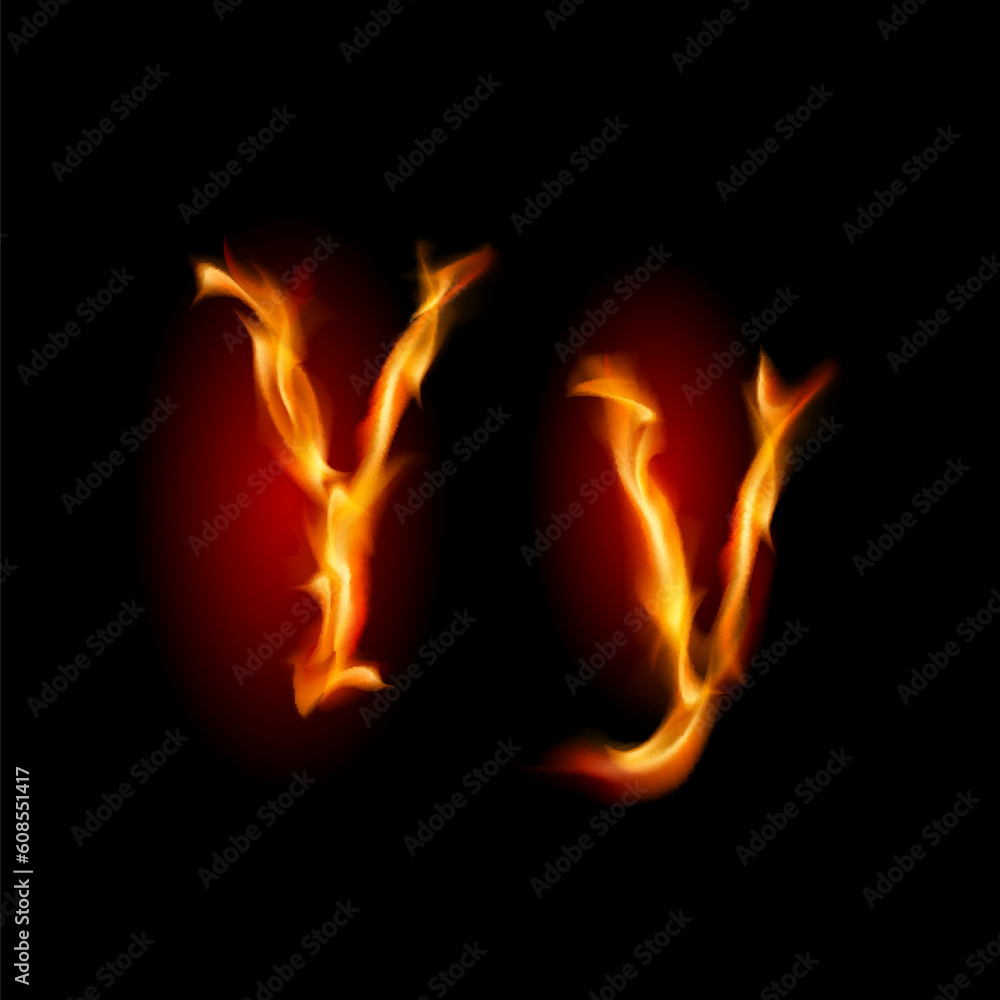 Fototapeta premium Fiery font. Letter Y. Illustration on black background