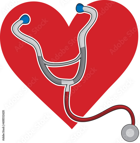 A stethoscope and a red heart background