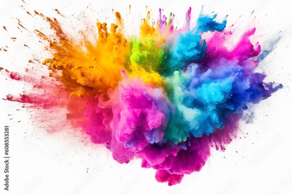 Colored powder explosion. Paint holi. Colorful rainbow. Generative AI