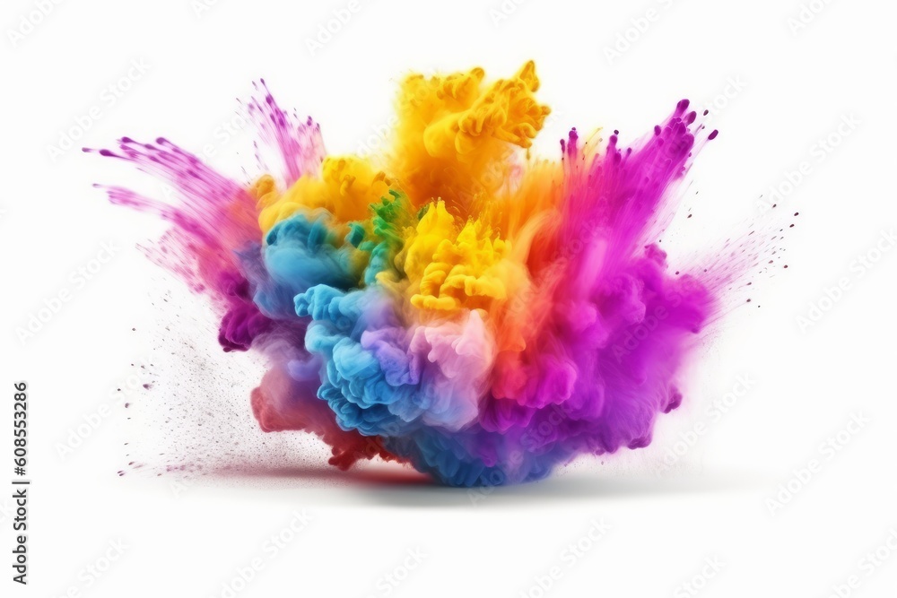 Colored powder explosion. Paint holi. Colorful rainbow. Generative AI
