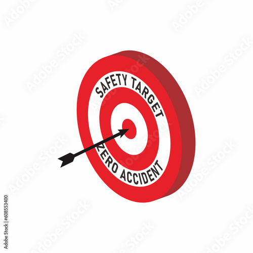 Isometric safety target vector illustration. Zero accident goal. Industrial, manufacturing, construction project.