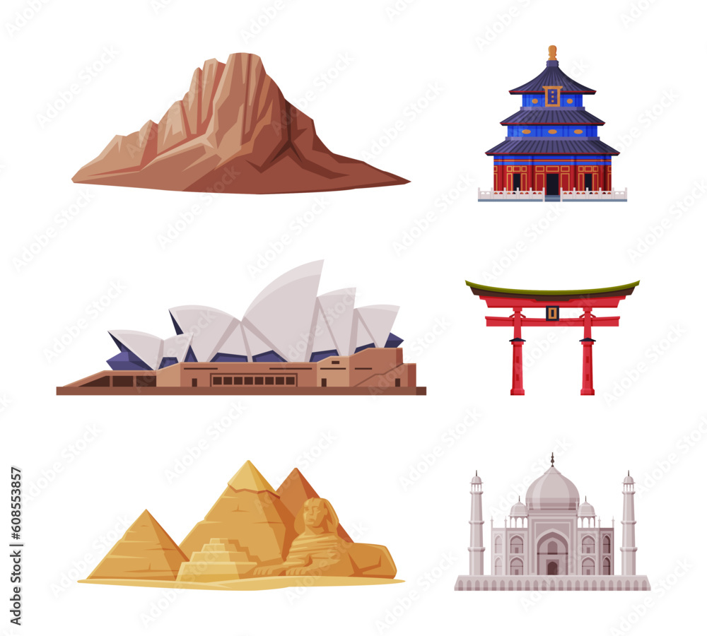 Fototapeta premium Travel and Tourism with Famous City Landmark Vector Set