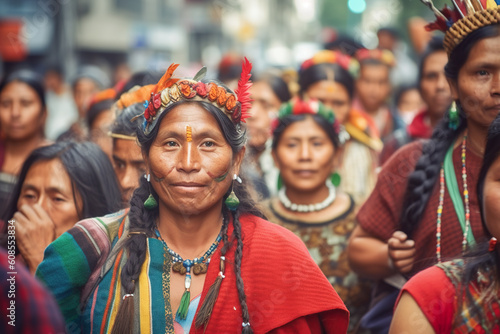 A group of people wearing native clothing and headdress. Generative AI. Semana Santa in Antigua, Guatemala: A solemn and elaborate Holy Week celebration with processions.