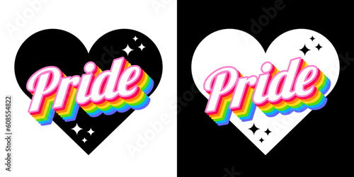 Pride month typography design with heart background.