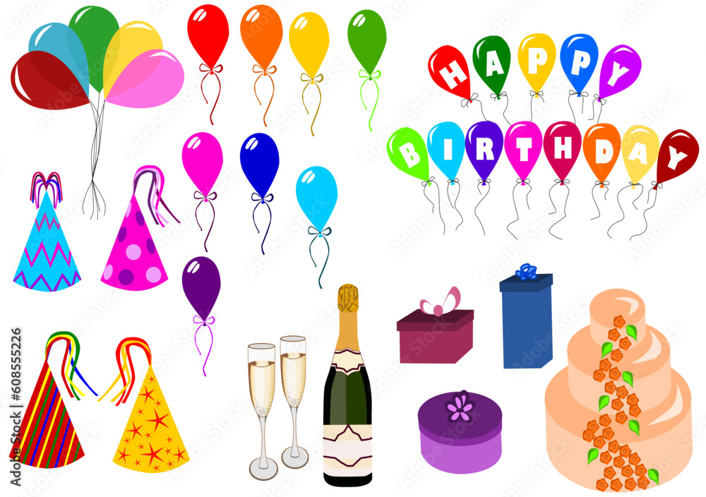 Set of different elements for party or celebration Set of different elements for party or celebration