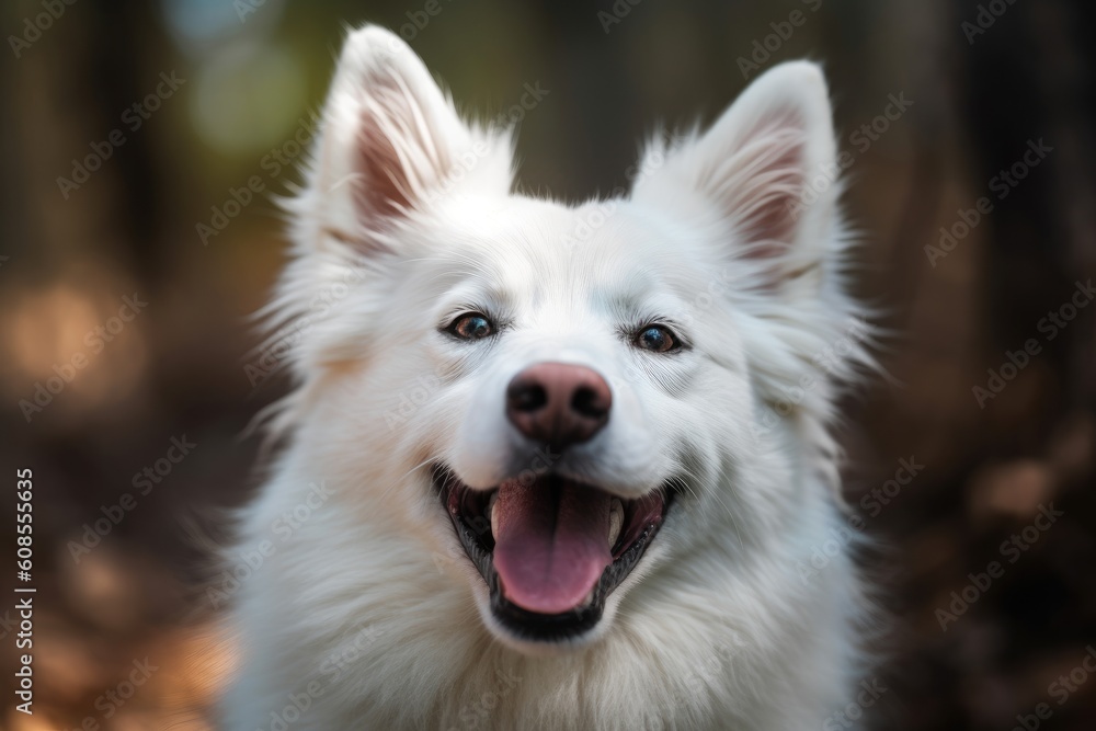 Portrait of a white Samoyed dog in the autumn forest AI Generated