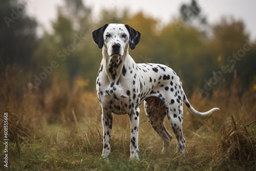 Wallpaper Mural Dalmatian dog standing in autumn field. Selective focus. AI Generated Torontodigital.ca