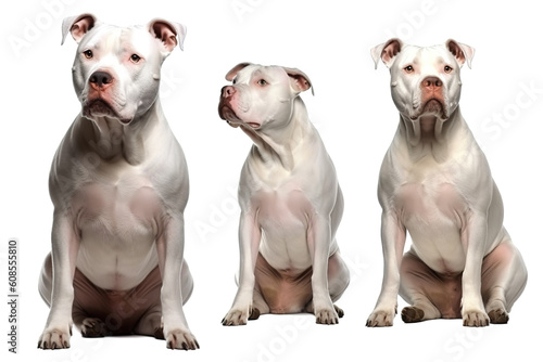 Image of american pit bull terrier dog on white background. Pet. Animals. Illustration. Generative AI. photo
