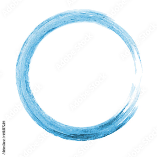 Blue watercolor round frame isolated on white background. Dynamic circle brush stroke. Vector illustration for stickers, banners, cards, advertisement