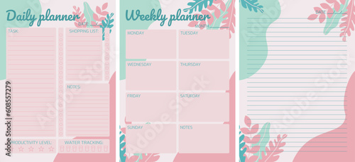 Daily and weekly planner. Vector illustration. A4, CMYK, ready to print.