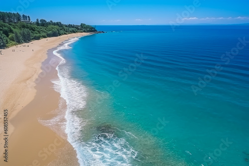 Aerial photo of summer beach and blue ocean  summer vacation  holiday. generative ai