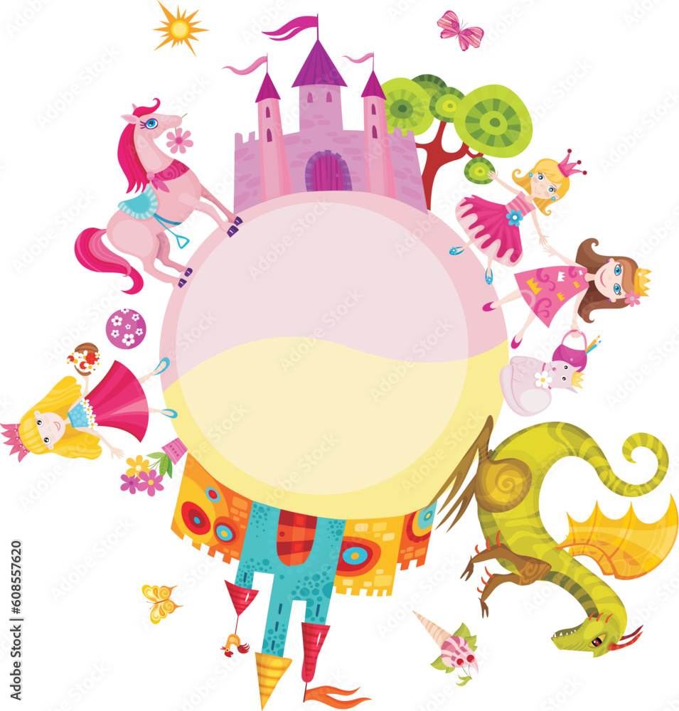 Naklejka premium vector illustration of a princess set