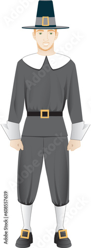 Vector Illustration for Thanksgiving of a Pilgrim Man.