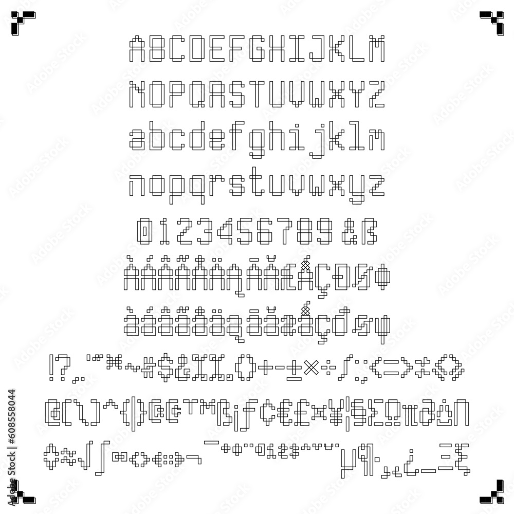 Editable typeface concept in outline pixel style.