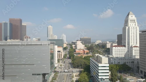 Aerial View Towards Bunker Hill Los Angeles City Hall Trans Building