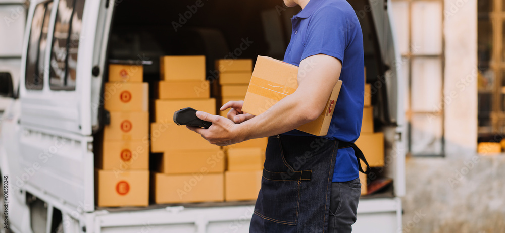 Business woman start up small business entrepreneur SME success .freelance woman working at home with Online Parcel delivery. SME and packaging deliveryconcept Business woman start up small business entrepreneur SME success .freelance woman working at home with Online Parcel delivery. SME and packaging deliveryconcept