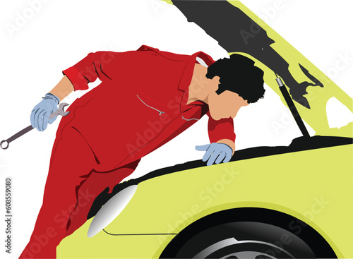 A vector illustration of an auto mechanic