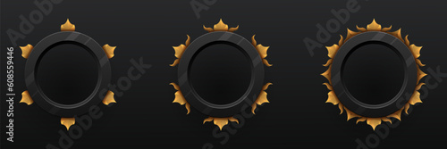 Fantasy black and gold game avatar banner border frames for game ui design