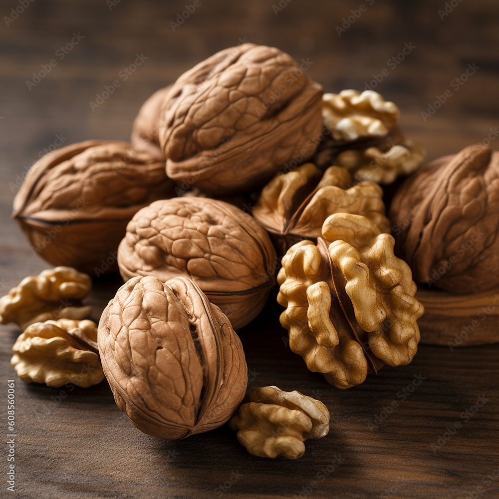 Walnuts on a wooden background. Close-up. Selective focus. Walnuts on a wooden background. Close-up. Selective focus.