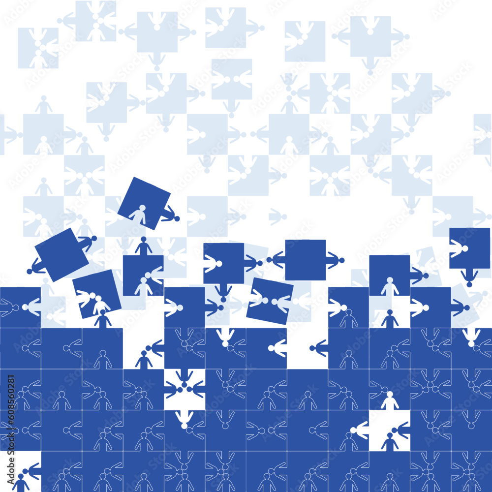 Fototapeta premium Business seamless gorizontal background friendship team people, puzzle illustration. Company staff teamwork.