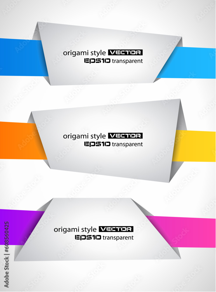 Origami style speech Banner with transparent shadows made with blend. Origami style speech Banner with transparent shadows made with blend.