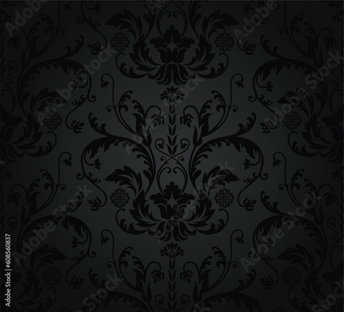 Charcoal seamless floral wallpaper. This image is a vector illustration.