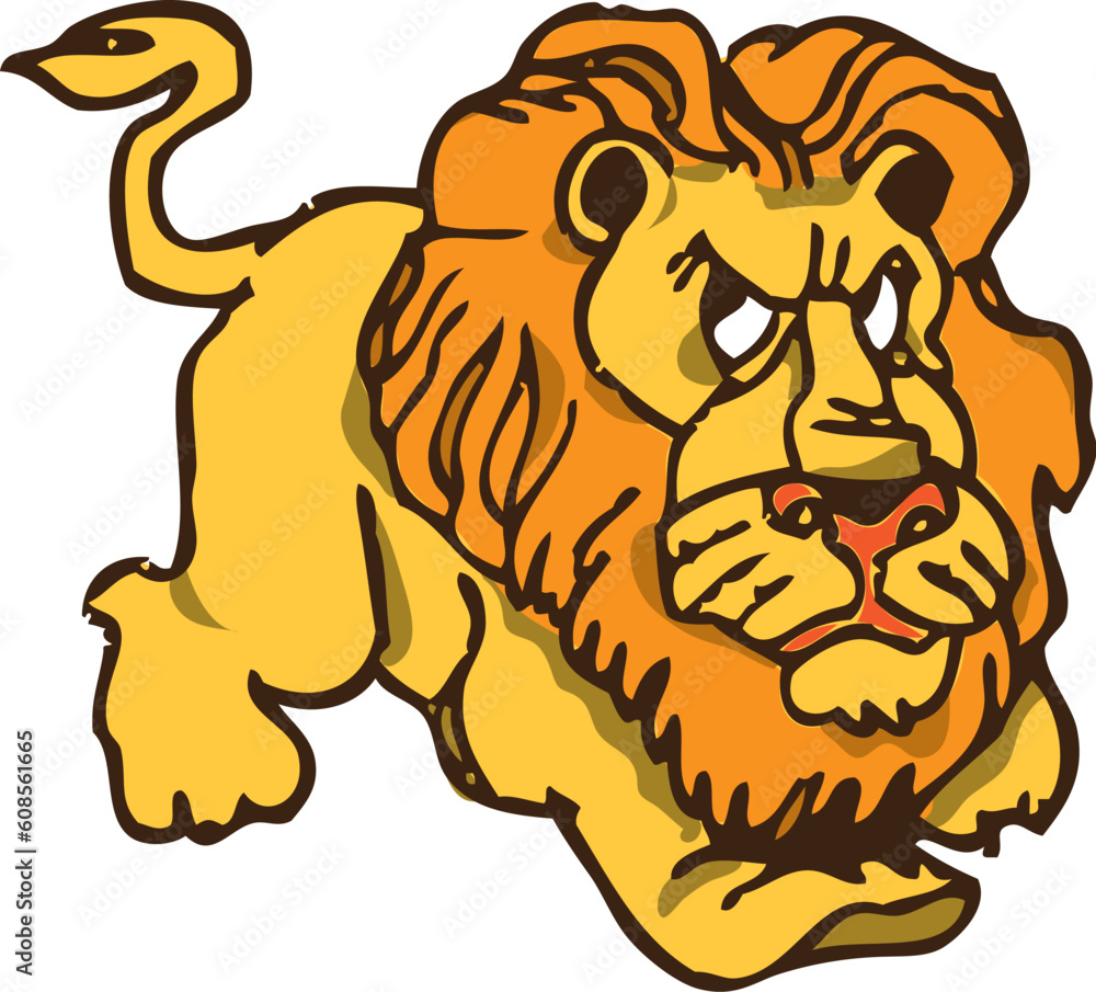 Vector illustration of the evil lion in the style of cartoon.