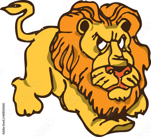 Vector illustration of the evil lion in the style of cartoon.