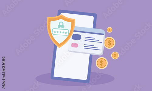Credit card money financial security for online shopping, online payment credit card with payment protection concept.