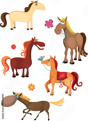 vector illustration of a horse set