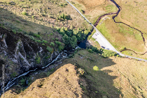 Aerial of Assaranca Waterfall in County Donegal - Ireland