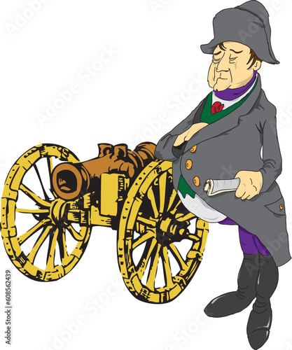 Vector illustration of the emperor near the old gun.