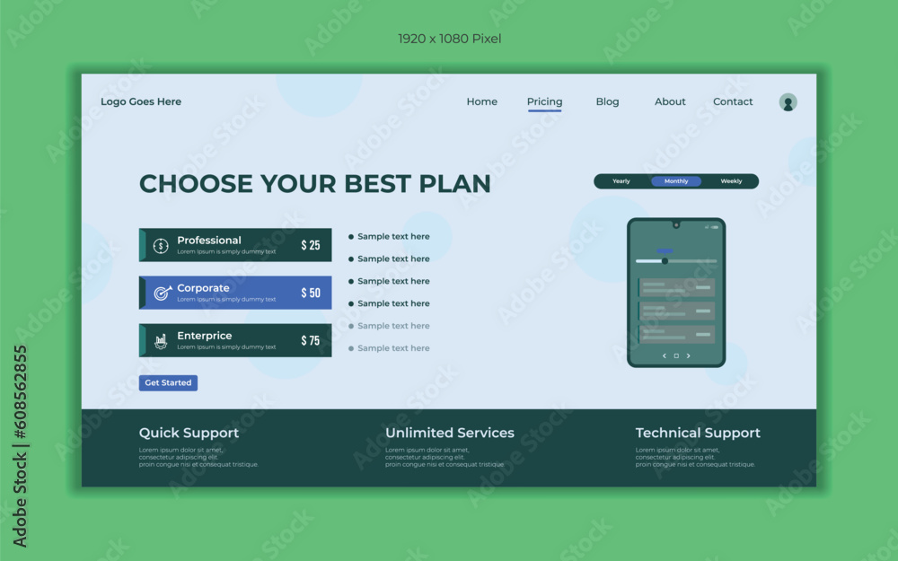 Creative price table plans landing page illustration for web elements or user interface design Creative price table plans landing page illustration for web elements or user interface design