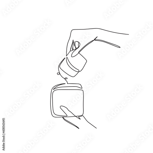 A woman holds a sanitary pad for menstruation in her hand, a vector illustration drawn by hand with a single line. Vector illustration