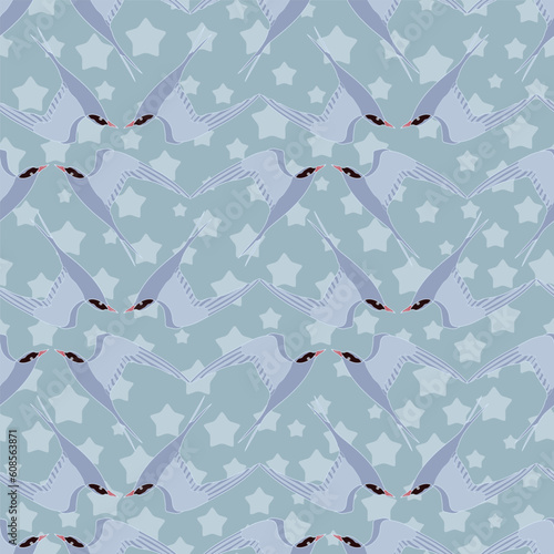 Flying arctic tern seamless pattern