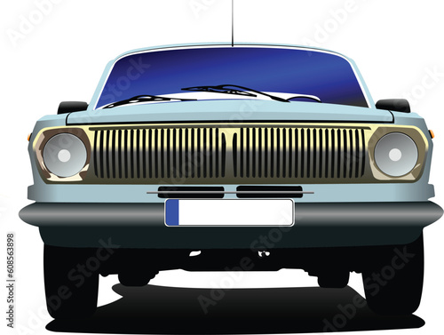 Fifty  years old blue rarity car. Vector illustration