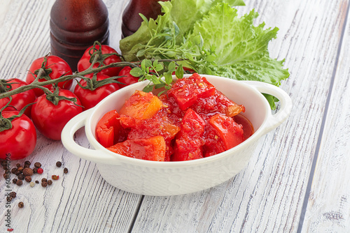 Hungarian lecho with tomato and paprika