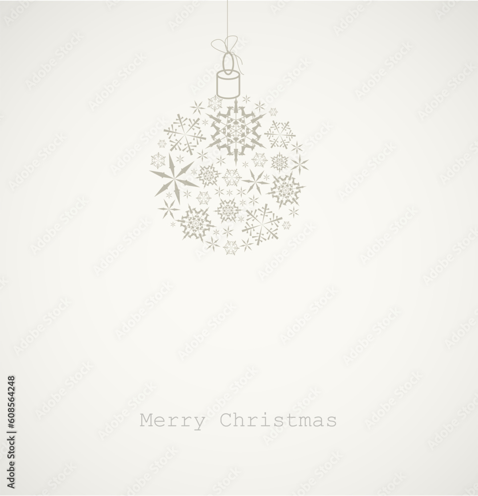 Christmas ball made from gray snowflakes on gray background - Christmas card Christmas ball made from gray snowflakes on gray background - Christmas card