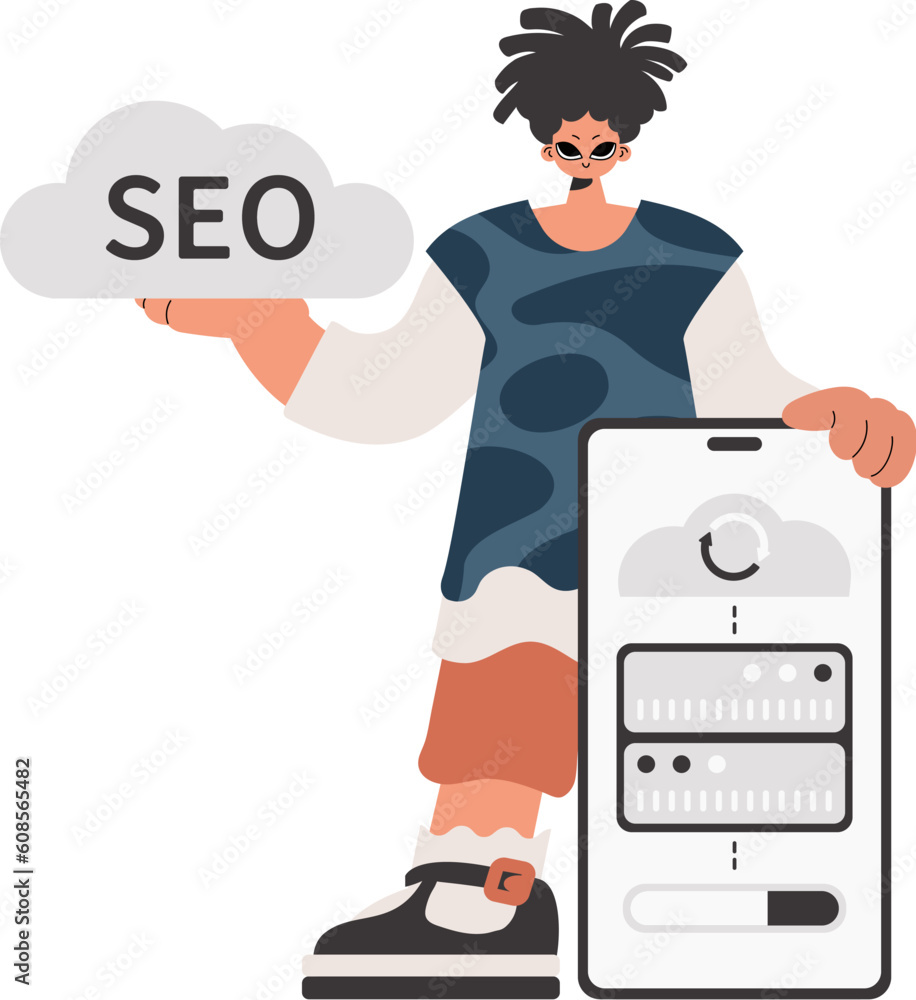 The individual is holding a data cloud and a server. Detached on white establishment. Trendy style, Vector Illustration