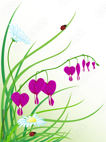 Fototapeta Naklejka Na Ścianę i Meble -  vector floral background with camomiles and ladybugs