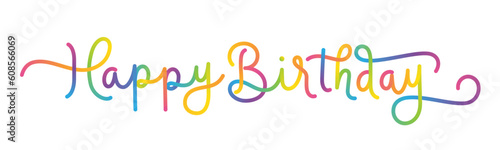 HAPPY BIRTHDAY colorful vector monoline calligraphy banner with swashes