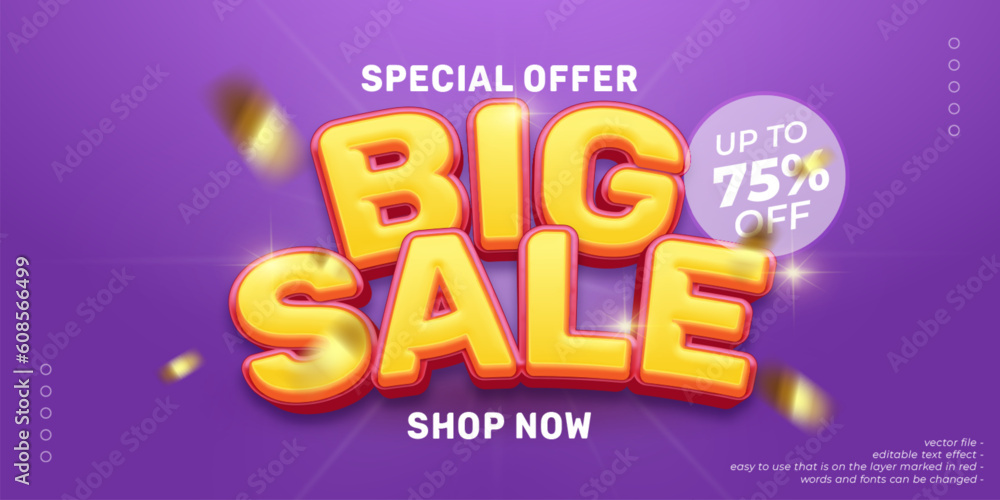 Fototapeta premium Big sale banner template design with 3D style editable text effect